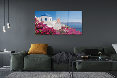 Sklenený obraz Grécko kvety morské stavby