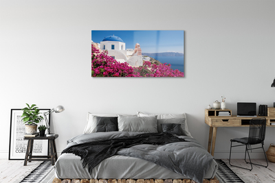 Sklenený obraz Grécko kvety morské stavby