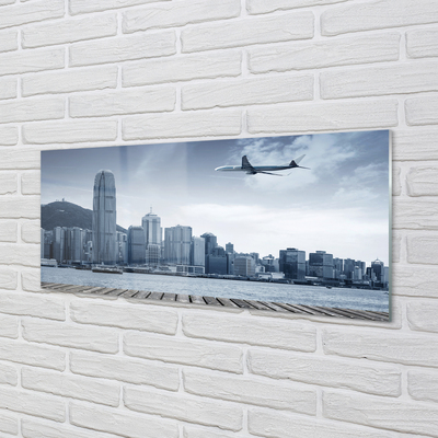 Obraz na skle Lietadiel mraky město