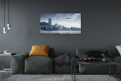 Obraz na skle Lietadiel mraky město