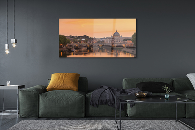 Sklenený obraz rieka Rím Sunset mosty budovy