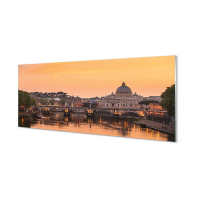 Sklenený obraz rieka Rím Sunset mosty budovy