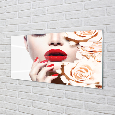 Obraz na skle Ruže červené pery žena