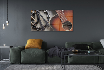Obraz na skle Gitara Mikrofón tyčinky