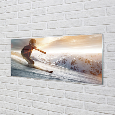 Obraz na skle lyžiarske palice muž