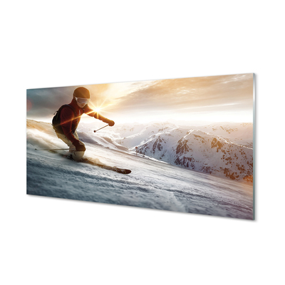 Obraz na skle lyžiarske palice muž