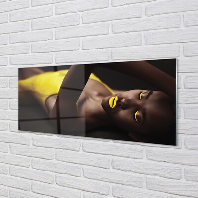 Obraz na skle Žena žltá ústa