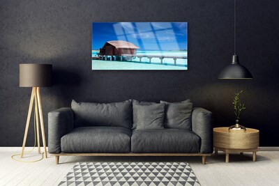 Obraz na skle More pláž dom architektúra