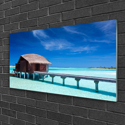 Obraz na skle More pláž dom architektúra