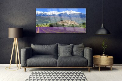 Obraz na skle Lúka kvety hory príroda