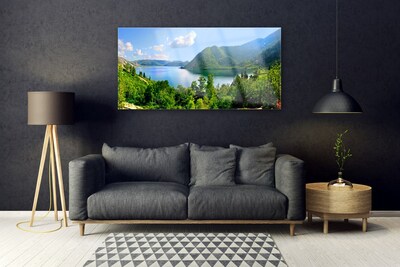 Obraz na skle Les jazero hory príroda