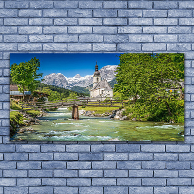 Obraz na skle Kostol most jazero príroda