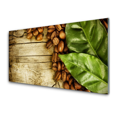 Obraz na skle Zrnká káva listy kuchyňa