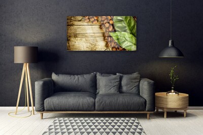 Obraz na skle Zrnká káva listy kuchyňa