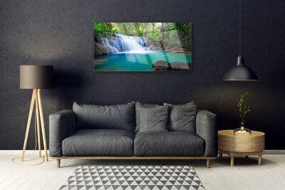 Obraz na skle Vodopád jazero les príroda