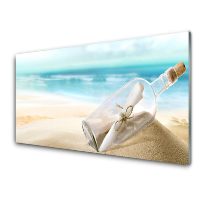 Obraz na skle Pláž fľaša list umenie