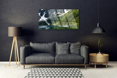 Skleneny obraz Jazero les hory príroda