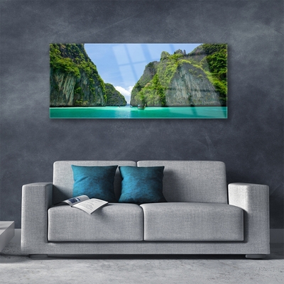 Skleneny obraz Hora voda záliv krajina