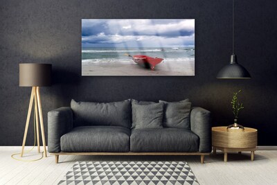 Skleneny obraz Loďka pláž more krajina