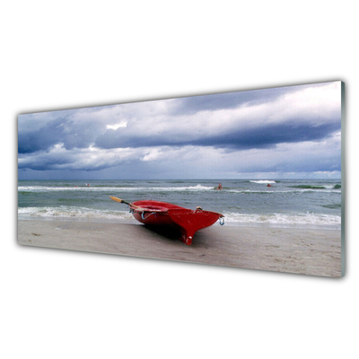 Skleneny obraz Loďka pláž more krajina