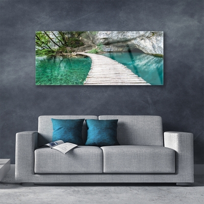 Skleneny obraz Most jazero architektúra