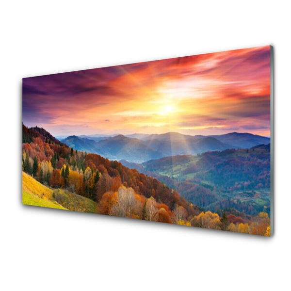Skleneny obraz Hora les slnko krajina