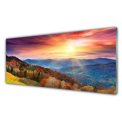 Skleneny obraz Hora les slnko krajina