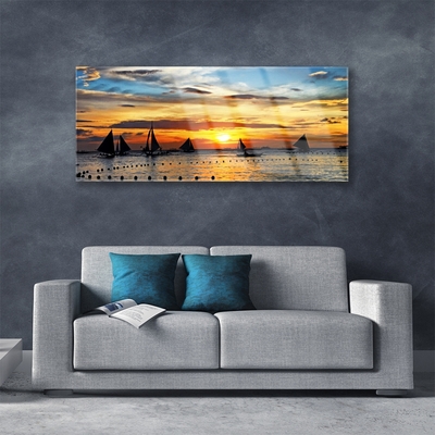 Skleneny obraz Loďky more slnko krajina