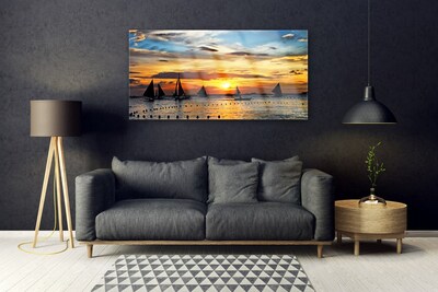 Skleneny obraz Loďky more slnko krajina