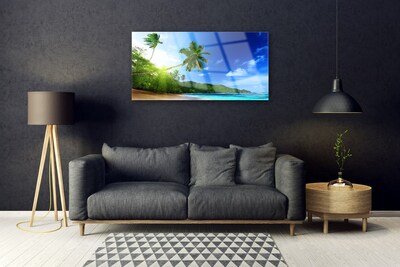 Skleneny obraz Pláž more palma krajina