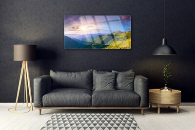 Skleneny obraz Hora lúka slnko krajina