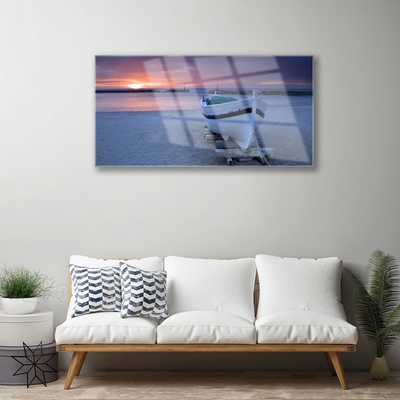 Skleneny obraz Loďka pláž slnko krajina