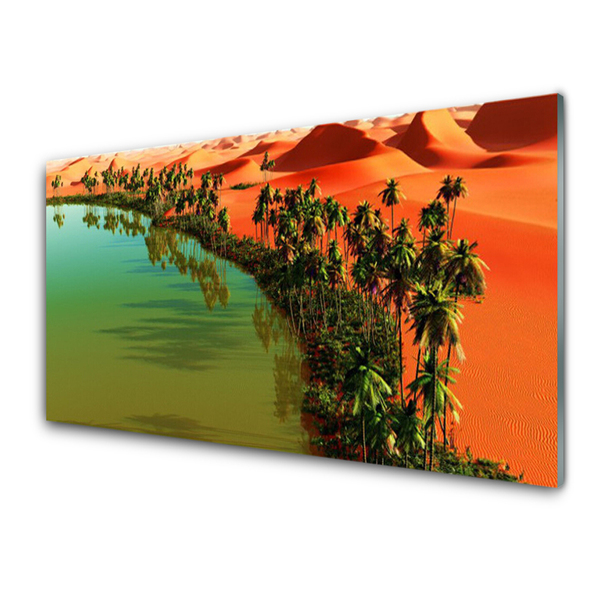 Skleneny obraz Jazero púšť palmy