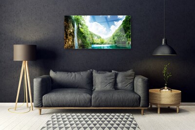 Skleneny obraz Hora les jazero príroda