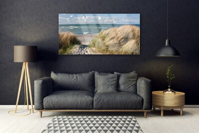 Skleneny obraz Pláž more tráva krajina