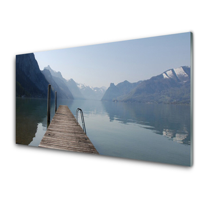 Skleneny obraz Mólo jazero hory príroda