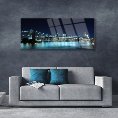 Skleneny obraz Most mesto architektúra noc