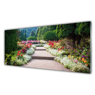 Skleneny obraz Park kvety schody záhrada