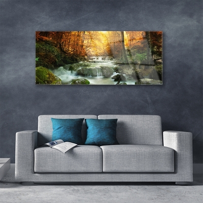 Skleneny obraz Vodopád príroda les jeseň