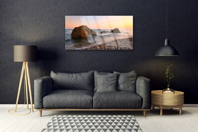 Skleneny obraz Pobrežie more vlny skaly