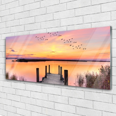 Skleneny obraz Mólo západ slnka jazero