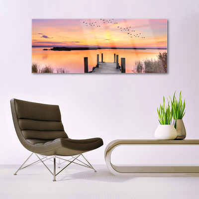 Skleneny obraz Mólo západ slnka jazero