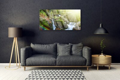 Skleneny obraz Vodopád dúha príroda potok
