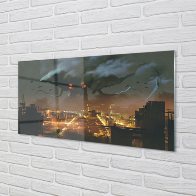 Nástenný panel  Mesto v noci dym monštier