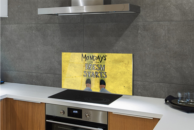 Sklenený obklad do kuchyne Nohy žltom pozadí nápis