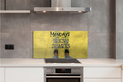 Sklenený obklad do kuchyne Nohy žltom pozadí nápis