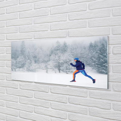 Nástenný panel  Les v zime sneh muž