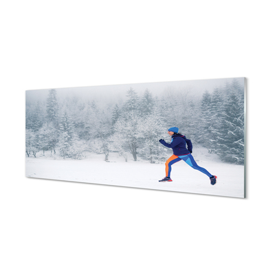 Nástenný panel  Les v zime sneh muž