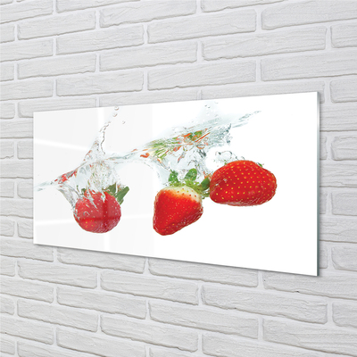 Sklenený obklad do kuchyne Water Strawberry biele pozadie
