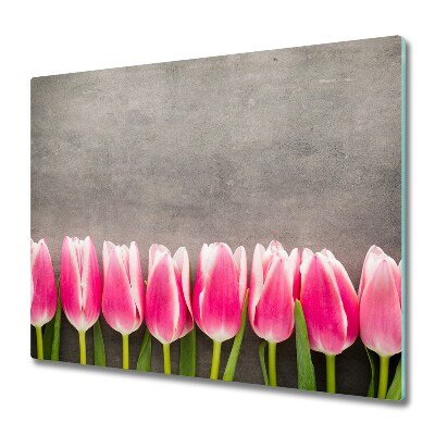 Sklenená doska na krájanie Ružové tulipány